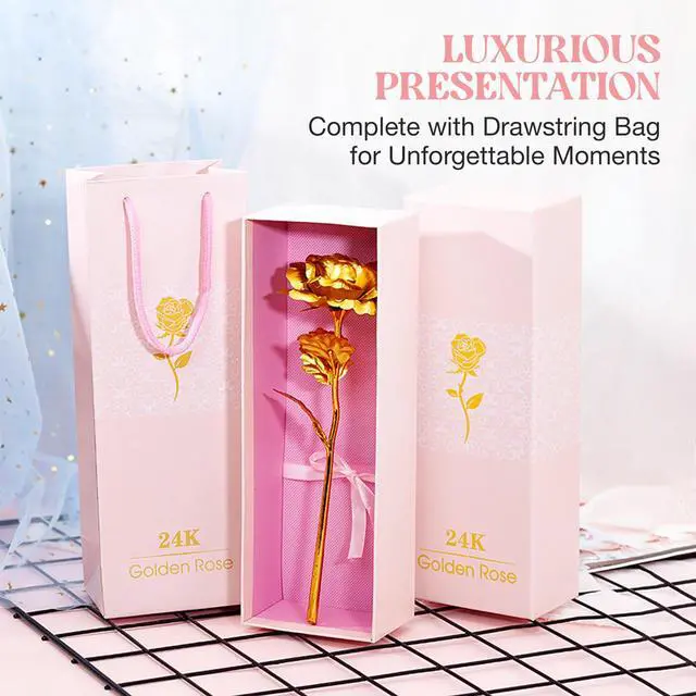 Alt view image 4 of 7 - 24k Gold Rose with Luxury Gift Box - 10-inch Golden Rose Metal Single Roses and Valentine's Day Gifts Idea for Women, Loved Ones, Mom, Wife, Girlfriend, Grandma, Mother's Day