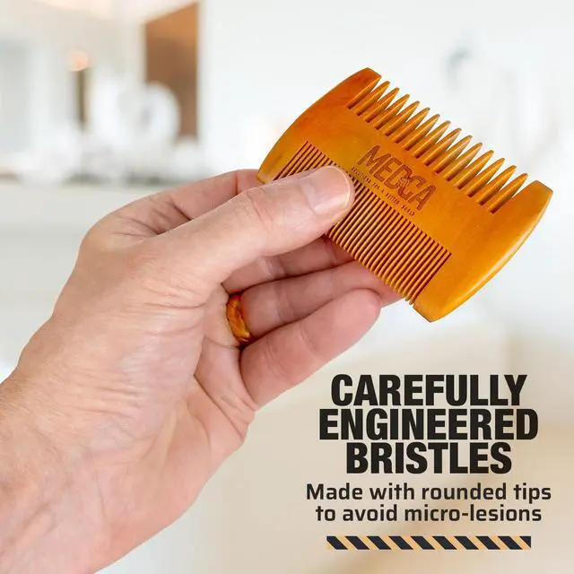 Alt view image 3 of 6 - Wooden Beard Comb with Leather Case - Handcrafted Solid Beechwood Beard, Mustache and Head Hair Pocket Combs for Men Dual Action Fine & Coarse Teeth Perfect for Conditioner Oils and Beard Balms