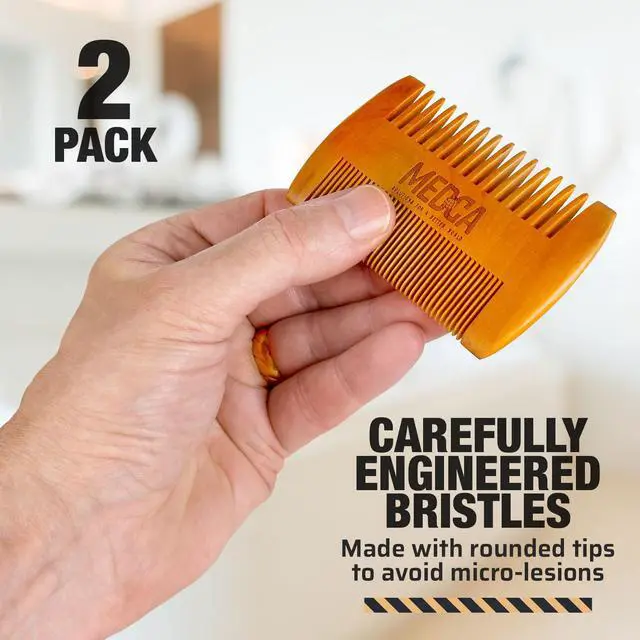 Alt view image 2 of 6 - Wooden Beard Comb for Men - Handcrafted Solid Beechwood Beard, Mustache and Head Hair Pocket Comb with Leather Case - Dual Action Fine & Coarse Teeth