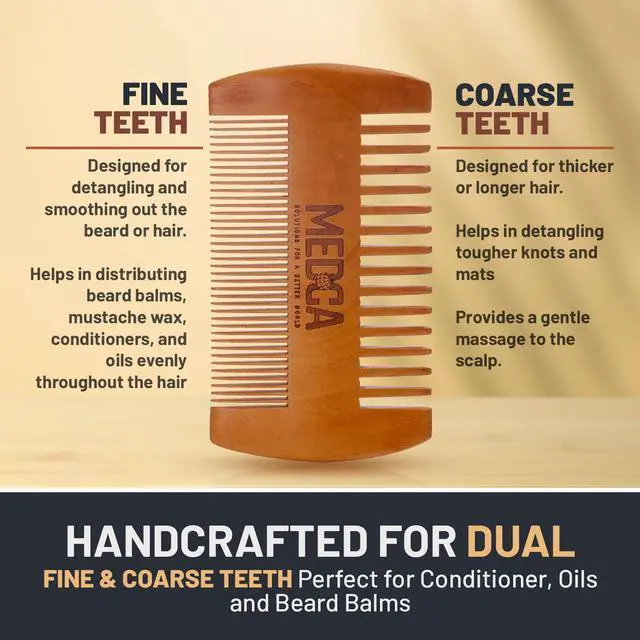Alt view image 3 of 6 - Wooden Beard Comb for Men - Handcrafted Solid Beechwood Beard, Mustache and Head Hair Pocket Comb with Leather Case - Dual Action Fine & Coarse Teeth