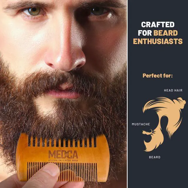 Alt view image 5 of 6 - Wooden Beard Comb for Men - Handcrafted Solid Beechwood Beard, Mustache and Head Hair Pocket Comb with Leather Case - Dual Action Fine & Coarse Teeth