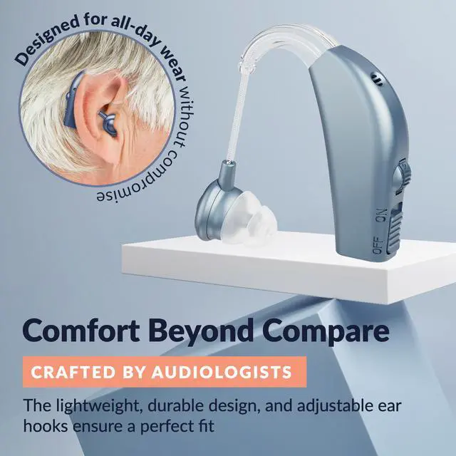 Alt view image 4 of 7 - Digital Hearing Amplifier - Personal Hearing Enhancement Sound Amplifier with Extended Over 500hr Battery Life, Modern Blue, Doctor and Audiologist designed FDA Approved By MEDca