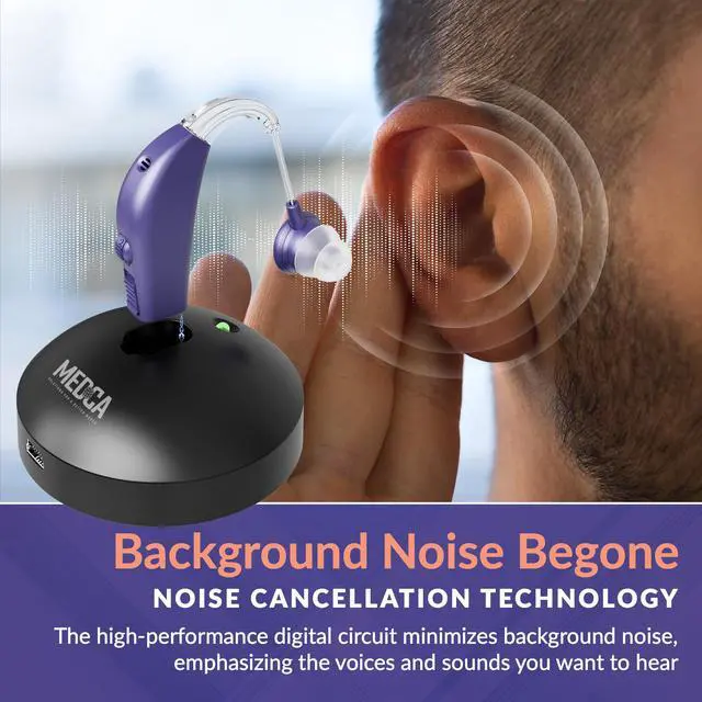 Alt view image 5 of 6 - Digital Hearing Aid Amplifier Set - Rechargeable Behind the Ear Personal Sound Amplification Device - for Adults and Seniors with All-Day Battery Life, (Single Unit, Purple)