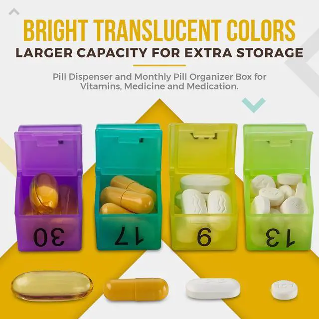 Alt view image 2 of 7 - Pill Organizer Monthly - 31 Day Am/Pm Daily 32 Pill Cases for Each Day, Organizer Box for Vitamins, Medicine and Medication