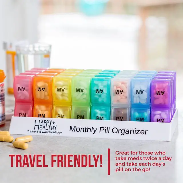 Alt view image 4 of 7 - Pill Organizer Monthly - 31 Day Am/Pm Daily 32 Pill Cases for Each Day, Organizer Box for Vitamins, Medicine and Medication