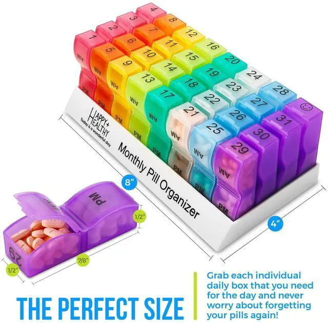 Alt view image 5 of 7 - Pill Organizer Monthly - 31 Day Am/Pm Daily 32 Pill Cases for Each Day, Organizer Box for Vitamins, Medicine and Medication