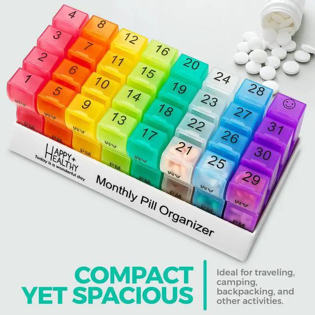 Alt view image 6 of 7 - Pill Organizer Monthly - 31 Day Am/Pm Daily 32 Pill Cases for Each Day, Organizer Box for Vitamins, Medicine and Medication