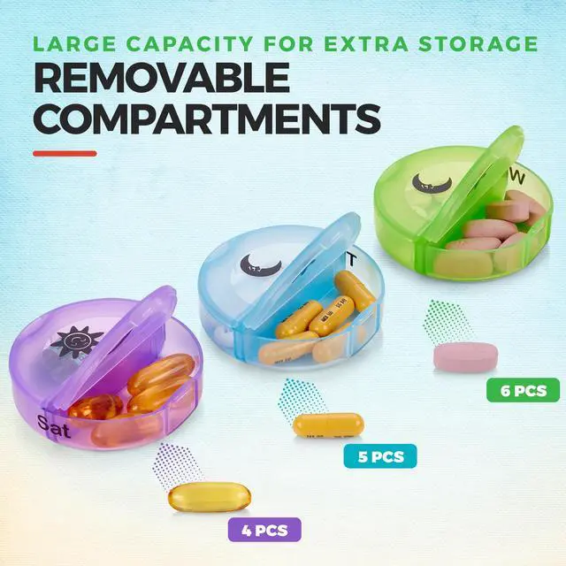 Alt view image 2 of 7 - Weekly Pill Organizer - 2 Times-A-Day Compartments - 7 Day AM/PM Pill Container - Portable, Durable and Convenient Travel Pills Case for Tablets, Fish Oils, Vitamins and Supplements, Rainbow, 1 Pack