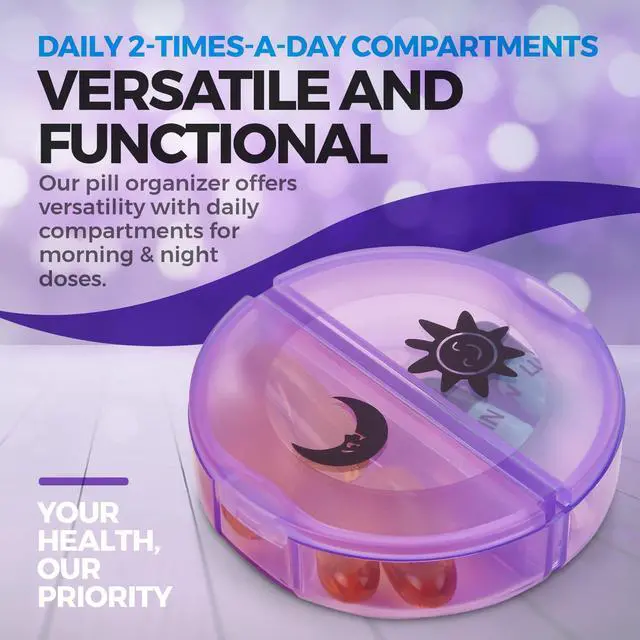 Alt view image 6 of 7 - Weekly Pill Organizer - 2 Times-A-Day Compartments - 7 Day AM/PM Pill Container - Portable, Durable and Convenient Travel Pills Case for Tablets, Fish Oils, Vitamins and Supplements, Rainbow, 1 Pack