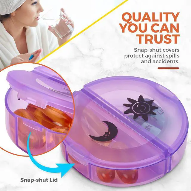 Alt view image 4 of 7 - Weekly Pill Organizer - 2 Times-A-Day Compartments - 7 Day AM/PM Pill Container - Portable, Durable and Convenient Travel Pills Case for Tablets, Fish Oils, Vitamins and Supplements, Rainbow, 2 Pack