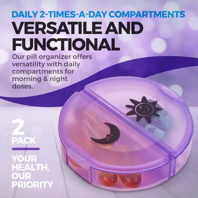 Alt view image 6 of 7 - Weekly Pill Organizer - 2 Times-A-Day Compartments - 7 Day AM/PM Pill Container - Portable, Durable and Convenient Travel Pills Case for Tablets, Fish Oils, Vitamins and Supplements, Rainbow, 2 Pack