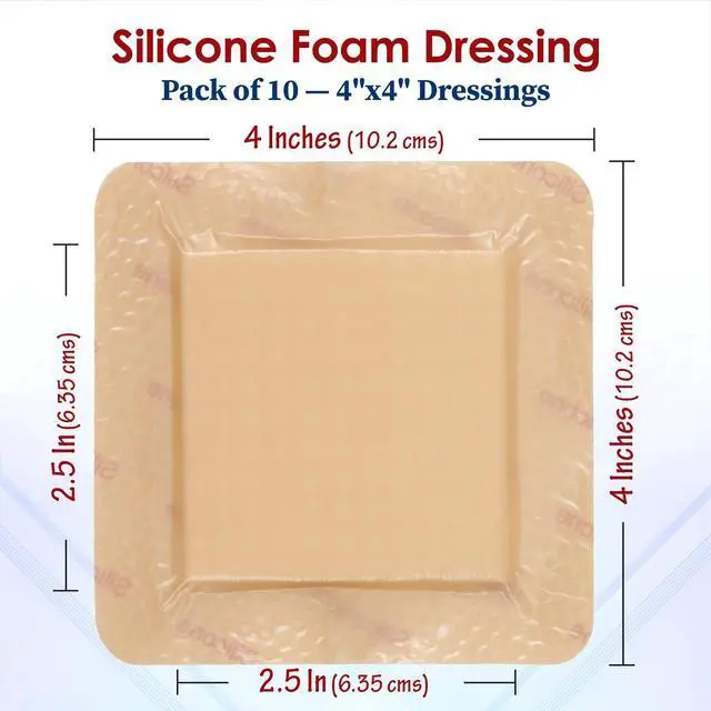 Alt view image 2 of 7 - MEDca Silicone Foam Dressing w/ Adhesive Border 4"x4" (Pack of 10) Waterproof Silicone Bandages for Wounds, Highly-Absorbent Wound Dressing Bandage Care for Bed Sore Bandages, Pressure Sores, Ulcers