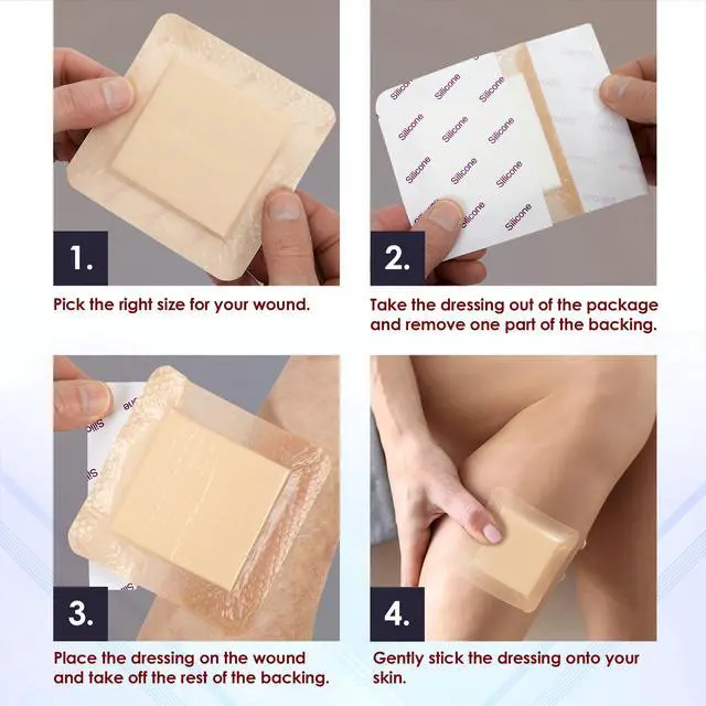 Alt view image 3 of 7 - MEDca Silicone Foam Dressing w/ Adhesive Border 4"x4" (Pack of 10) Waterproof Silicone Bandages for Wounds, Highly-Absorbent Wound Dressing Bandage Care for Bed Sore Bandages, Pressure Sores, Ulcers