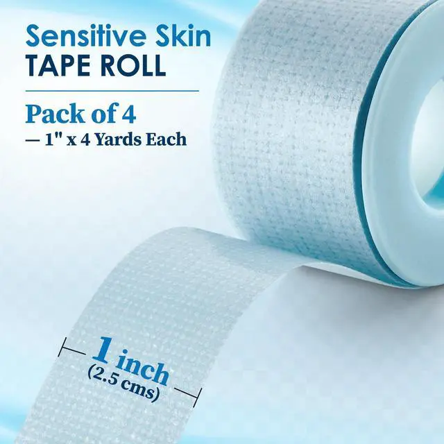 Alt view image 2 of 7 - MEDca Sensitive Skin Low Trauma Tape Roll, 1 Inch x 4 Yards, Pack of 4 Rolls
