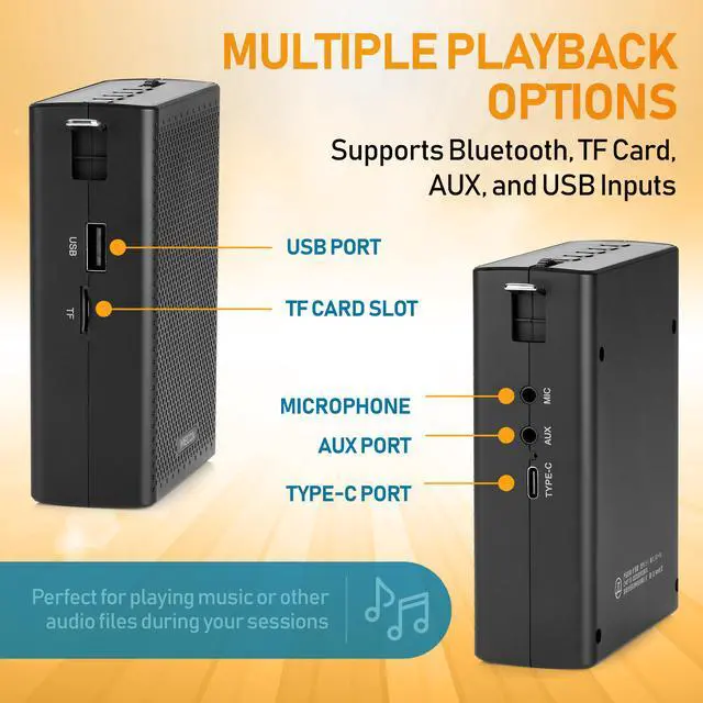 Alt view image 5 of 7 - Portable Mini Voice Amplifier, Built-in Rechargeable Wired Portable Microphone and Speaker with Waist-Band, Bluetooth Megaphone PA System Supports MP3, Aux for Teachers, Trainers, Presenters
