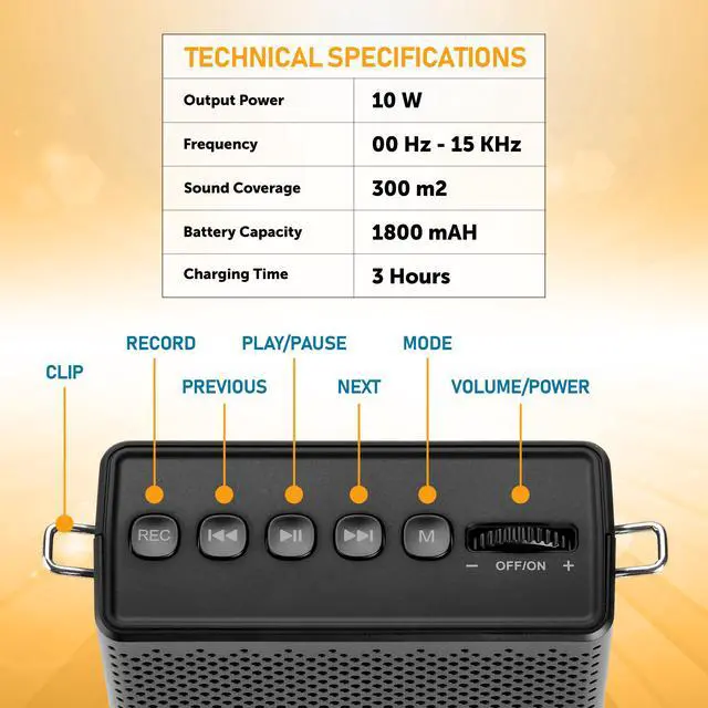 Alt view image 7 of 7 - Portable Mini Voice Amplifier, Built-in Rechargeable Wired Portable Microphone and Speaker with Waist-Band, Bluetooth Megaphone PA System Supports MP3, Aux for Teachers, Trainers, Presenters