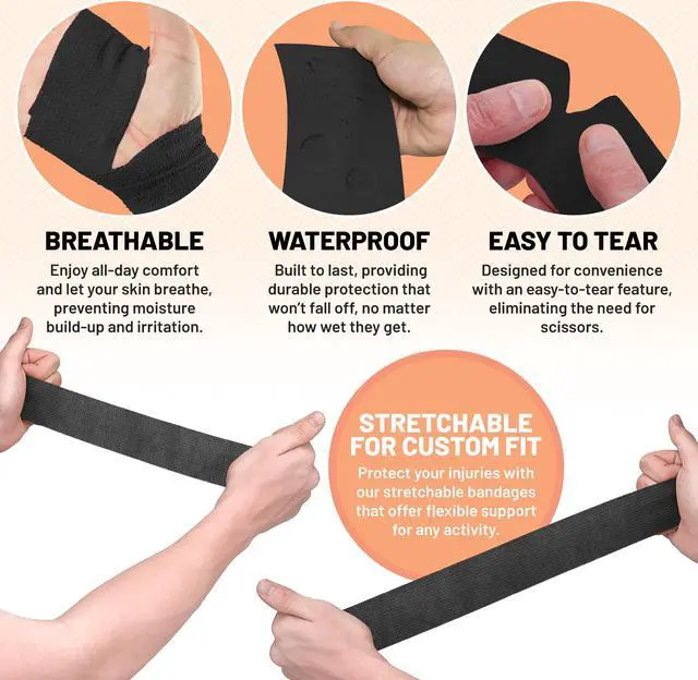 Alt view image 5 of 7 - Self-Adherent Cohesive Bandage - 12 Pack Bulk | Black Self-Adhering Medical Wrap | 2" Wide x 5 Yards Athletic Sports Tape Sweat & Water Resistant, First Aid