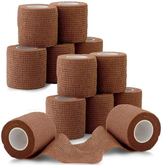 Main image of Self Adherent Cohesive Tape - 2" x 5 Yards, 12 Pack (Medium Tan) Self Adhesive Bandage Rolls & Sports Athletic Wrap for Ankle, Wrist, Knee Sprains and Swelling