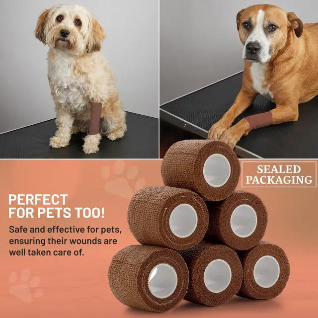 Alt view image 6 of 7 - Self Adherent Cohesive Tape - 2" x 5 Yards, 12 Pack (Medium Tan) Self Adhesive Bandage Rolls & Sports Athletic Wrap for Ankle, Wrist, Knee Sprains and Swelling