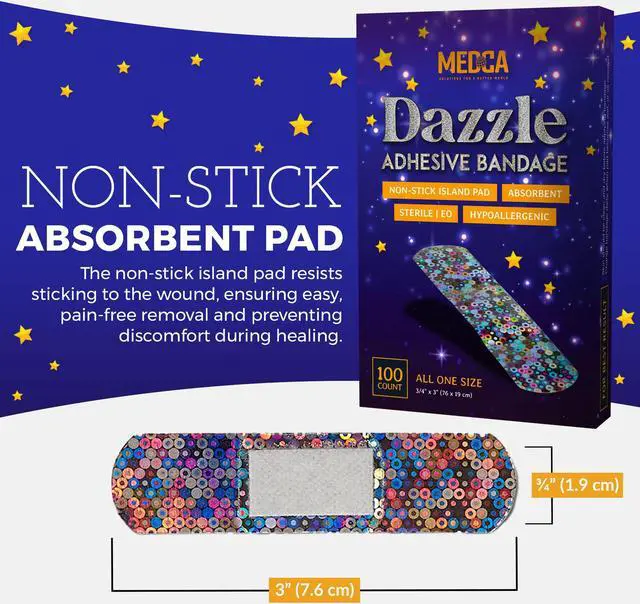 Alt view image 5 of 7 - Glitter Bandages for Kids -(200 Count Box) Adhesive Bandage Strips w/Colorful Glitter Design & Latex-Free Individually Wrapped Strips for First Aid, Wound Care, Minor Cuts, Scrapes