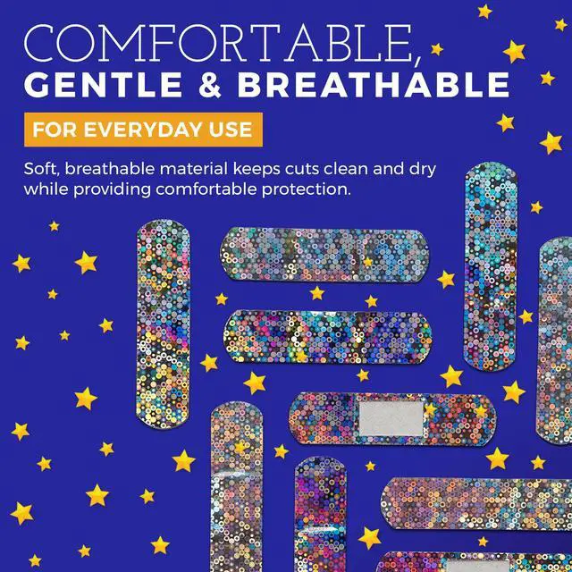 Alt view image 6 of 7 - Glitter Bandages for Kids -(200 Count Box) Adhesive Bandage Strips w/Colorful Glitter Design & Latex-Free Individually Wrapped Strips for First Aid, Wound Care, Minor Cuts, Scrapes