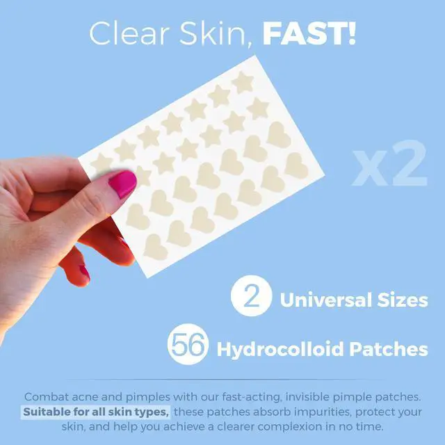 Alt view image 2 of 7 - Acne Patch - (Pack of 56) Pimple Spot Treatment Hydrocolloid Bandages Absorbing Zit Cover Dots, Heart And Star Shapes by MEDca