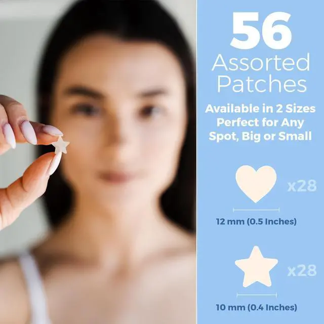 Alt view image 6 of 7 - Acne Patch - (Pack of 56) Pimple Spot Treatment Hydrocolloid Bandages Absorbing Zit Cover Dots, Heart And Star Shapes by MEDca