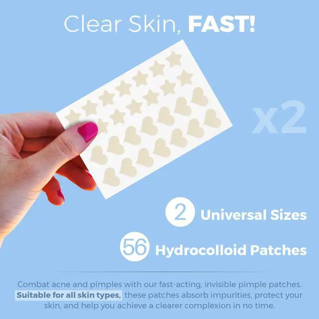 Alt view image 2 of 7 - Acne Patch - (Pack of 56) Pimple Spot Treatment Hydrocolloid Bandages Absorbing Zit Cover Dots, Heart And Star Shapes by MEDca
