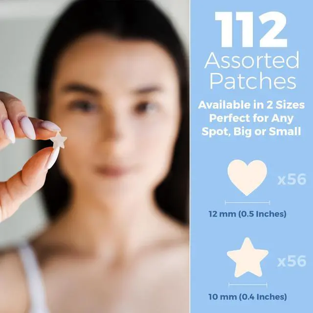 Alt view image 6 of 7 - Acne Patch - Pack of 112, Pimple Spot Treatment Hydrocolloid Bandages Absorbing Zit Cover Dots, Heart And Star Shapes by MEDca