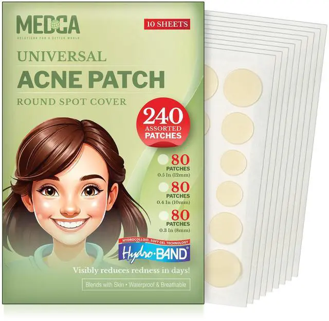 Main image of Acne Absorbing Covers - Hydrocolloid Acne Care Bandages (240 Count) Three Universal Patch Sizes, Acne Blemish Treatment for Face & Skin Spot Pore Patch that Conceals, Reduce Pimples and Blackheads