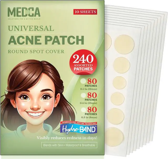Main image of Acne Absorbing Covers - Hydrocolloid Acne Care Bandages (240 Count) Three Universal Patch Sizes, Acne Blemish Treatment for Face & Skin Spot Pore Patch that Conceals, Reduce Pimples and Blackheads