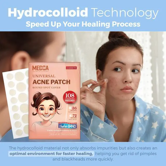 Alt view image 7 of 7 - Acne Care Pimple Patch Absorbing Cover - Hydrocolloid Bandages (108 Count) Two Universal Sizes, Acne Spot Treatment for Face & Skin Spot Patch That Conceals Acne, Reduces Pimples and Blackheads
