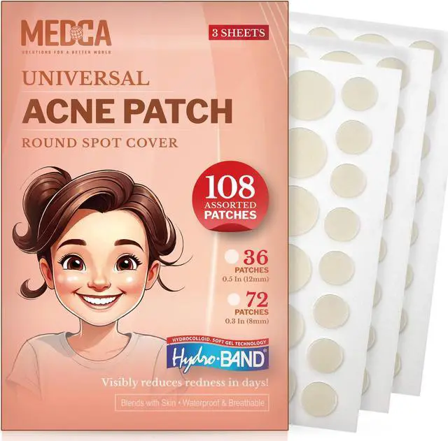 Main image of Acne Care Pimple Patch Absorbing Cover - Hydrocolloid Bandages (108 Count) Two Universal Sizes, Acne Spot Treatment for Face & Skin Spot Patch That Conceals Acne, Reduces Pimples and Blackheads