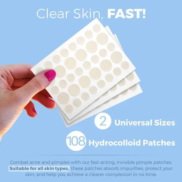 Alt view image 2 of 7 - Acne Care Pimple Patch Absorbing Cover - Hydrocolloid Bandages (108 Count) Two Universal Sizes, Acne Spot Treatment for Face & Skin Spot Patch That Conceals Acne, Reduces Pimples and Blackheads