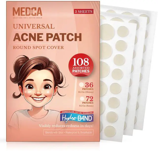 Main image of Acne Care Pimple Patch Absorbing Cover - Hydrocolloid Bandages (108 Count) Two Universal Sizes, Acne Spot Treatment for Face & Skin Spot Patch That Conceals Acne, Reduces Pimples and Blackheads