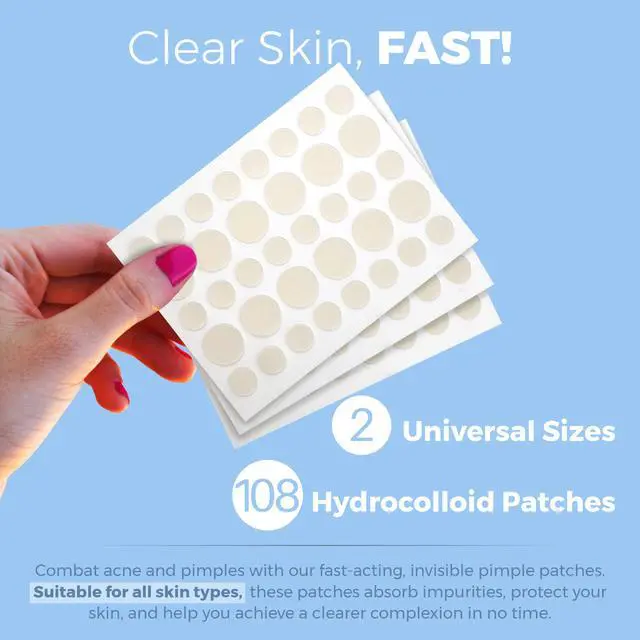 Alt view image 2 of 7 - Acne Care Pimple Patch Absorbing Cover - Hydrocolloid Bandages (108 Count) Two Universal Sizes, Acne Spot Treatment for Face & Skin Spot Patch That Conceals Acne, Reduces Pimples and Blackheads