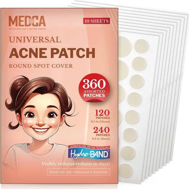 Main image of Acne Patches for Face - Hydrocolloid Bandages (360 Count) Pimple Patch in 3 Universal Sizes, Acne Spot Treatment Care for Face & Skin Spot Patch Conceals Zits, Acne, Reduces Pimples and Blackheads