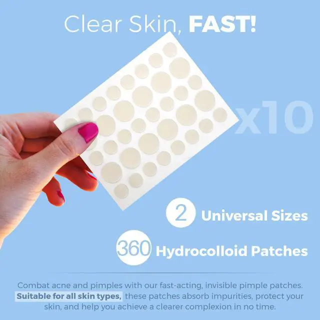 Alt view image 2 of 7 - Acne Patches for Face - Hydrocolloid Bandages (360 Count) Pimple Patch in 3 Universal Sizes, Acne Spot Treatment Care for Face & Skin Spot Patch Conceals Zits, Acne, Reduces Pimples and Blackheads