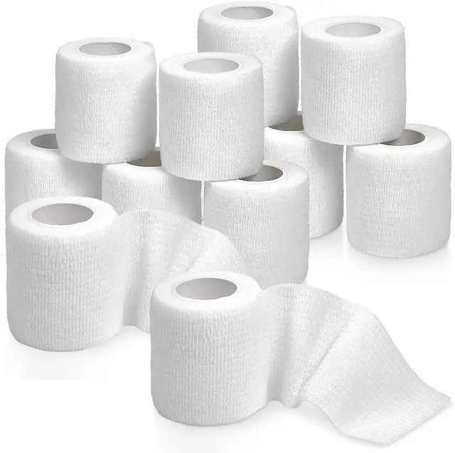 Main image of Self Adherent Cohesive Tape - (Pack of 12) 2 x 5 Yards, Self Adhesive Bandage Rolls & Sports Athletic Wrap for Ankle, Wrist, Knee Sprains and Swelling, Vet Wraps in White Color