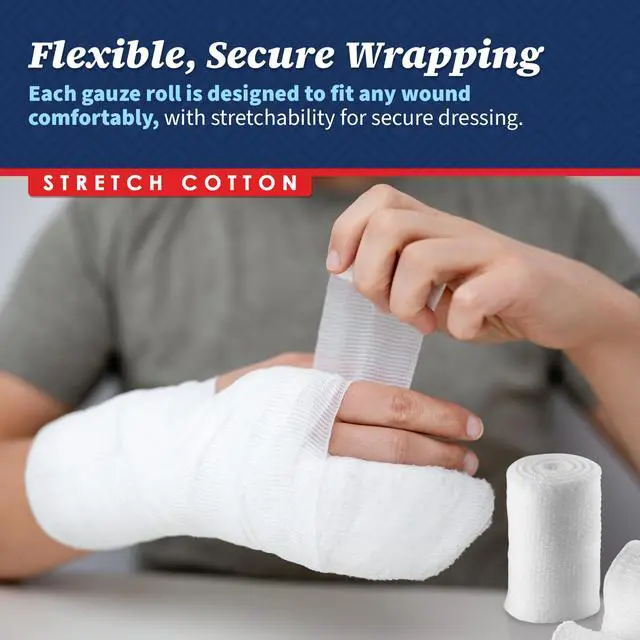 Alt view image 3 of 7 - Gauze Bandage Rolls - Pack of 12, 2 x 4.1 Yards Per Roll of Medical Grade Gauze Bandage and Stretch Bandage Wrapping for Dressing All Types of Wounds and First Aid Kit by MEDca
