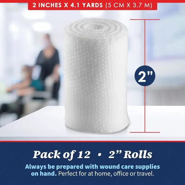 Alt view image 6 of 7 - Gauze Bandage Rolls - Pack of 12, 2 x 4.1 Yards Per Roll of Medical Grade Gauze Bandage and Stretch Bandage Wrapping for Dressing All Types of Wounds and First Aid Kit by MEDca