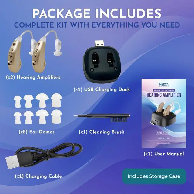 Alt view image 7 of 7 - Digital Hearing Amplifiers - Rechargeable BTE Personal Sound Amplifier Pair with USB Dock - Premium Gold Behind the Ear Sound Amplification - By NewEar