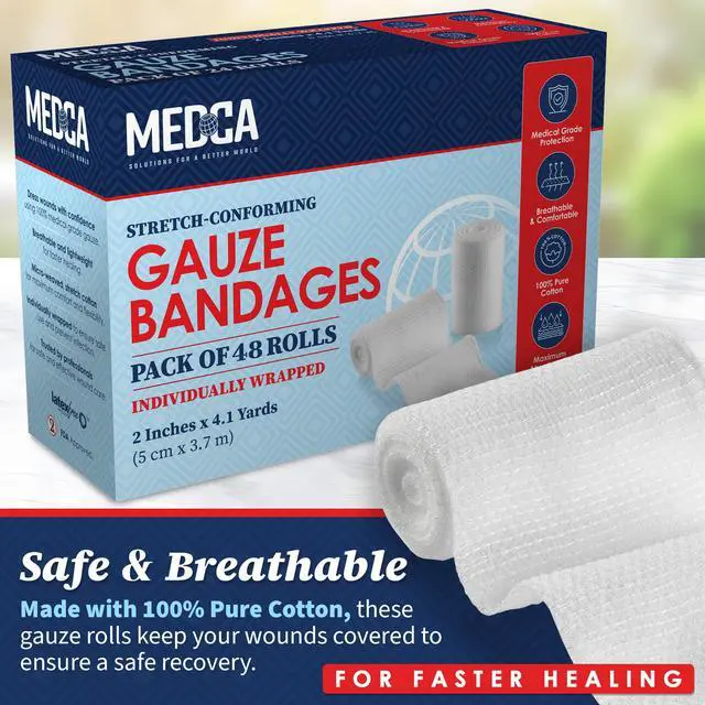Alt view image 2 of 7 - Gauze Bandage Rolls - Pack of 48, 2 x 4.1 Yards Per Roll of Medical Grade Gauze Bandage and Stretch Bandage Wrapping for Dressing All Types of Wounds and First Aid Kit by MEDca