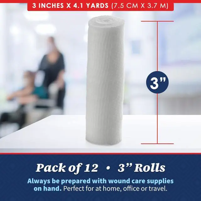 Alt view image 6 of 7 - Gauze Bandage Rolls - Pack or 12, 3" x 4.1 Yards Per Roll of Medical Grade Gauze Bandage and Stretch Bandage Wrapping for Dressing All Types of Wounds and First Aid Kit by MEDca