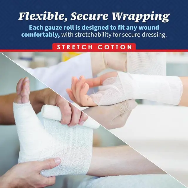 Alt view image 3 of 7 - Gauze Bandage Rolls - Pack or 12, 3" x 4.1 Yards Per Roll of Medical Grade Gauze Bandage and Stretch Bandage Wrapping for Dressing All Types of Wounds and First Aid Kit by MEDca