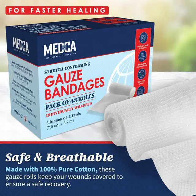 Alt view image 2 of 7 - Gauze Bandage Rolls - Pack or 48, 3" x 4.1 Yards Per Roll of Medical Grade Gauze Bandage and Stretch Bandage Wrapping for Dressing All Types of Wounds and First Aid Kit by MEDca