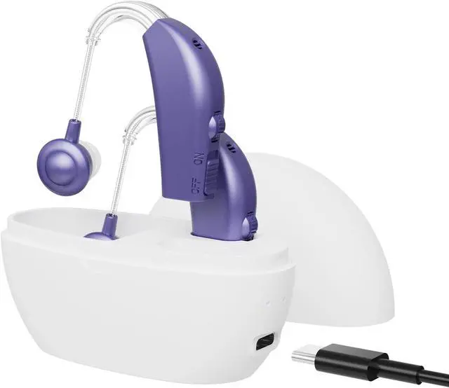 Main image of Digital Hearing Aid Amplifier Set - High Quality Rechargeable Behind The Ear Personal Sound Amplification Device - for Adults and Seniors with All-Day Battery Life, (Pair, Purple)
