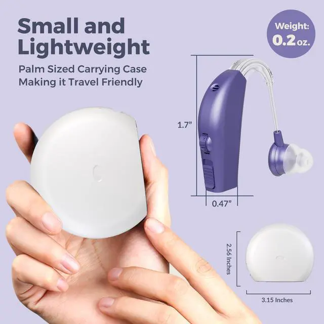 Alt view image 2 of 7 - Digital Hearing Aid Amplifier Set - High Quality Rechargeable Behind The Ear Personal Sound Amplification Device - for Adults and Seniors with All-Day Battery Life, (Pair, Purple)
