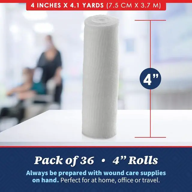 Alt view image 6 of 7 - Gauze Bandage Rolls - Pack of 36, 4" x 4.1 Yards Per Roll of Medical Grade Gauze Bandage and Stretch Bandage Wrapping for Dressing All Types of Wounds and First Aid Kit by MEDca