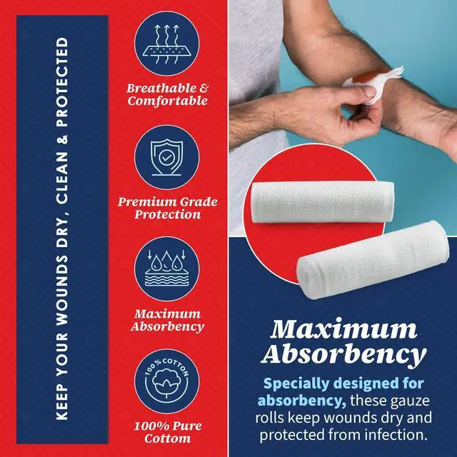 Alt view image 7 of 7 - Gauze Bandage Rolls - Pack of 24, 4 x 4 Yards Per Roll of Medical Grade Gauze Bandage and Stretch Bandage Wrapping for Dressing All Types of Wounds and First Aid Kit by MEDca